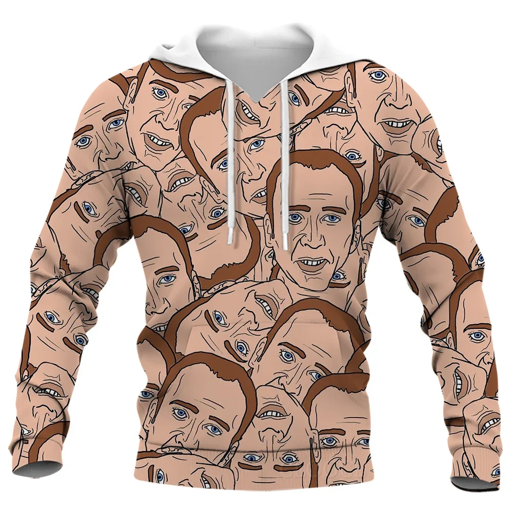 Christmas Nicolas Cage Face Hoodie Funny 3D Merry Cagemas Kim Coppola Graphic Hoodies for Men New Hooded Pullovers Sweatshirts