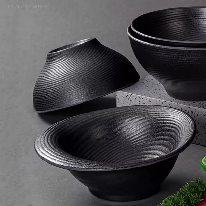 Black Melamine Noodle Bowl Commercial Plastic Tableware Not Easily Broken Soup Bowls Multi-size Melamine Salad Bowl Kitchenware