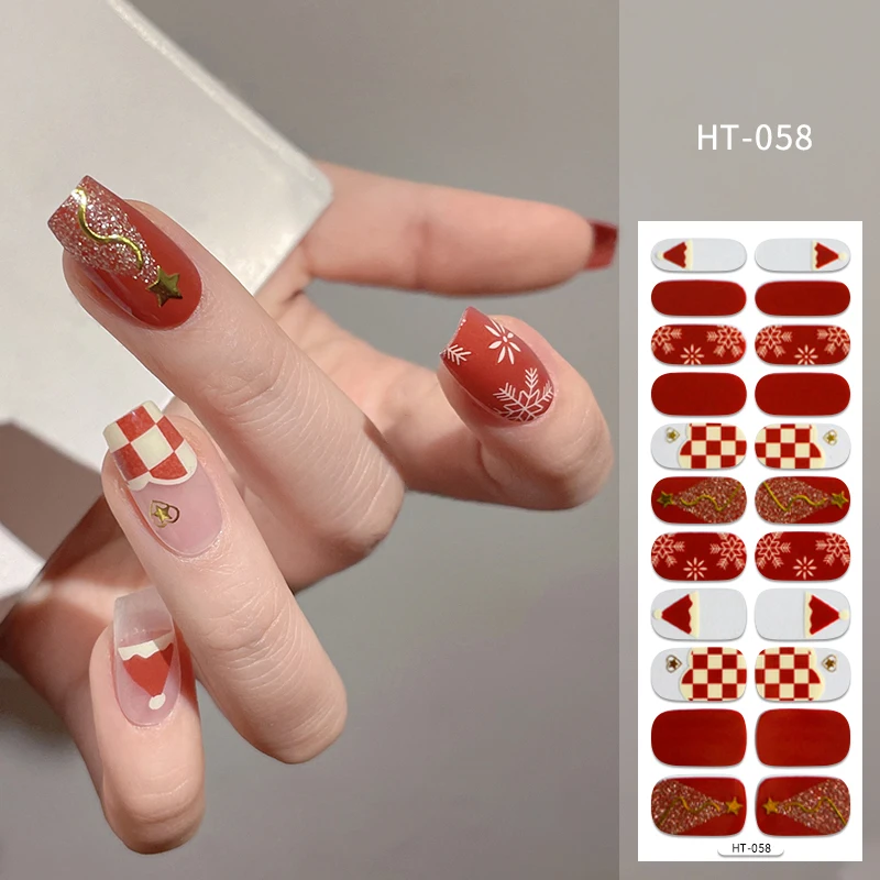 22 Pcs Convenient and Fast Gel Nail Sticker 3d Printed Nail Art Christmas Nail Stickers not need uv lamp