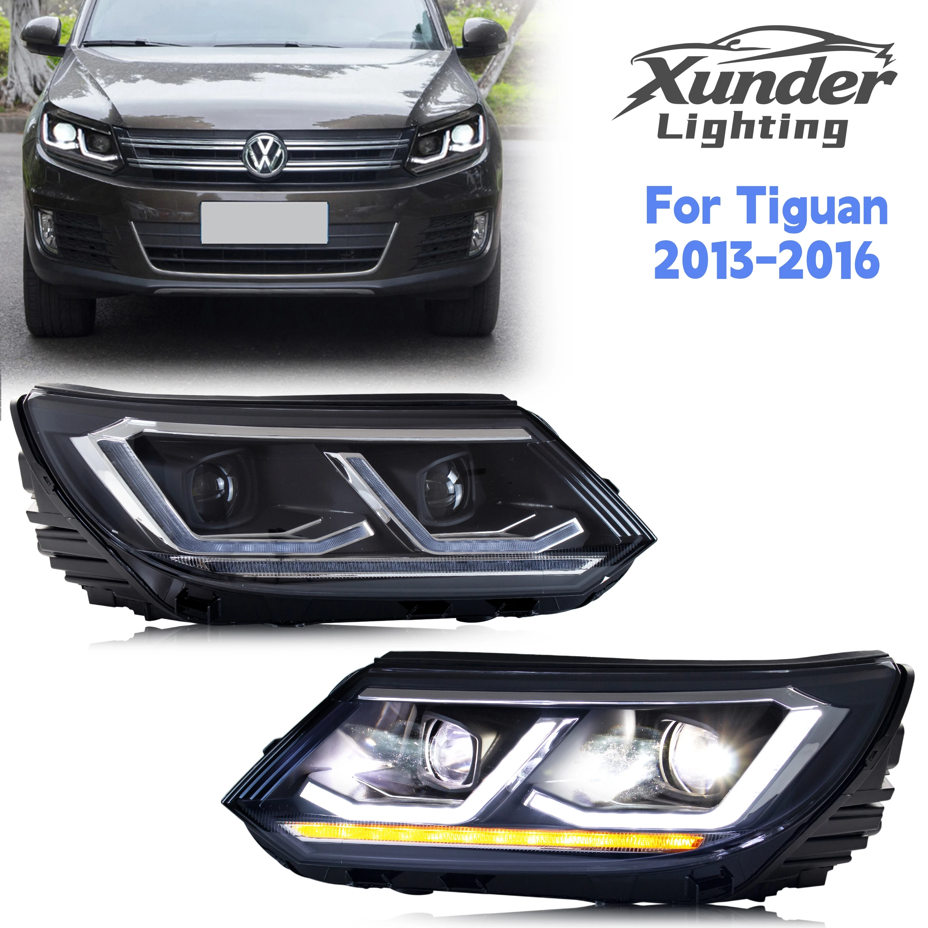 Voll-LED-Scheinwerfer für Volkswagen VW Tiguan 2013-2016 Gen 2 Pre-LCI Projektor DRL Paar Start-Animation Sequentieller Blinker Frontleuchten-Baugruppe