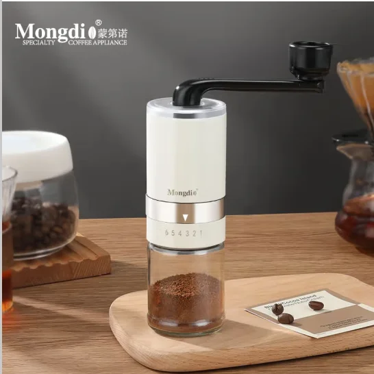 Mongdio Bean Grinder Manual Hand Shake Coffee Bean Grinder Hand Grinder Coffee Grinder Outer Scale 6-speed Grinding Ivory White