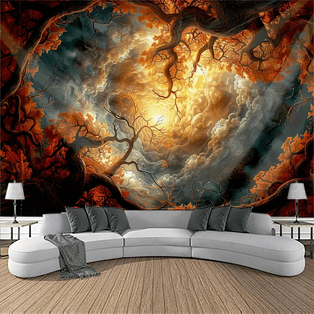 

1pc Magic Forest Wall Hanging - Dreamy Psychedelic Clouds, Whimsical Polyester Living Room Hanging, Perfect for Christmas