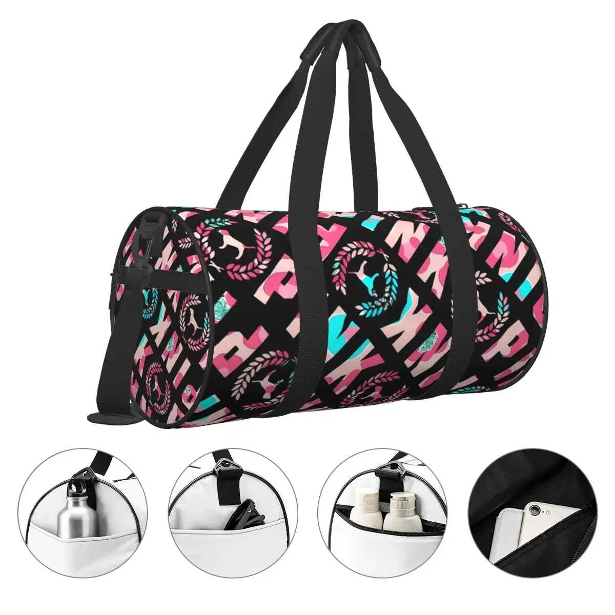 Love Pink Sports Bags Secret Wallpaper Travel Training Gym Bag Gym Accessories Retro Handbags Couple Oxford Fitness Bag