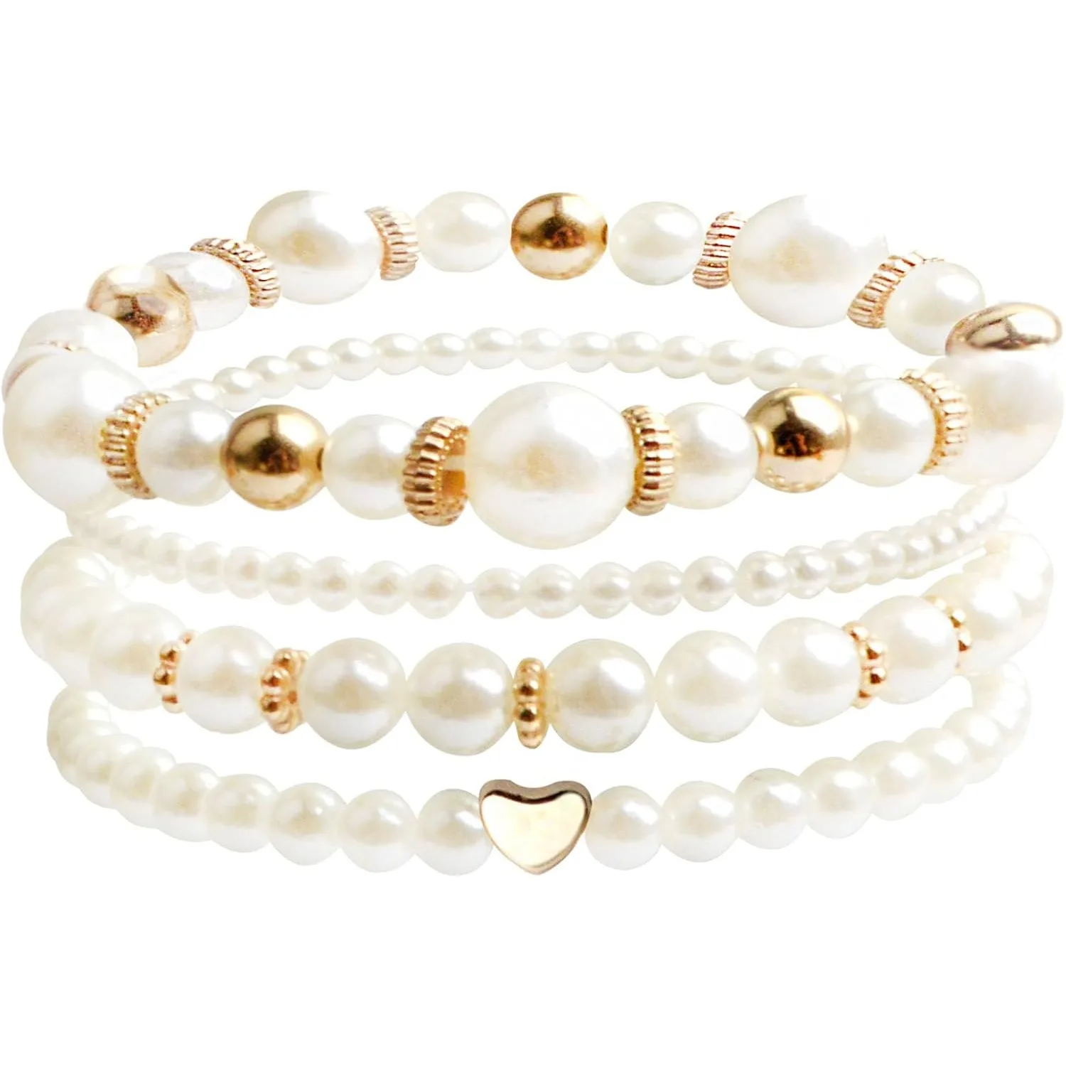 

4 шт., массивный комплект из эластичных браслетов с искусственным жемчугом, регулируемый многослойный эластичный браслет с шариками из бисера