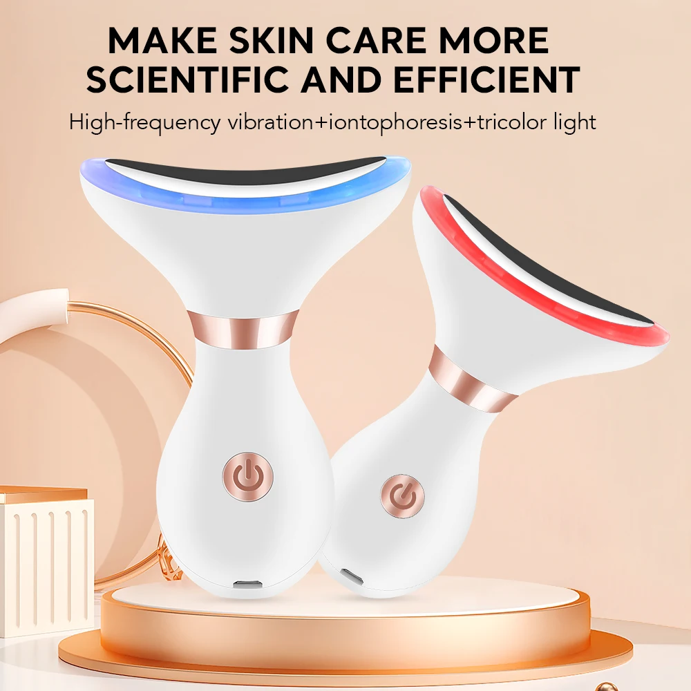 หน้าอุปกรณ์ความงาม LED Photon Therapy ผิวกระชับ Double Chin Anti ริ้วรอย Lifting Massager Skin Care เครื่องมือ