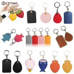 Retro Rectangular Round Keyring Leather Access Card Holder Keychain Community Water Drop Proximity Card Protective Case Key Fob