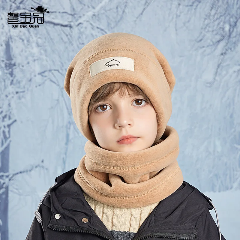 Children's Hat Winter Polar Fleece Warm Scarf Two-Piece Set Boys and Girls Outdoor Cold Fleece Earflaps Slipover Hat