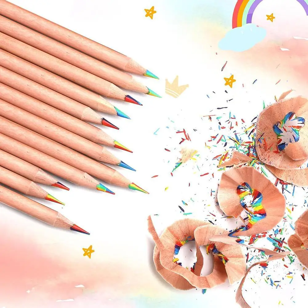 Lápices de madera de colores, lápices de dibujo de colores, grafiti, gradiente, Arco Iris, arte, dibujo, colorear bocetos, 7 colores en 1, G7Y9