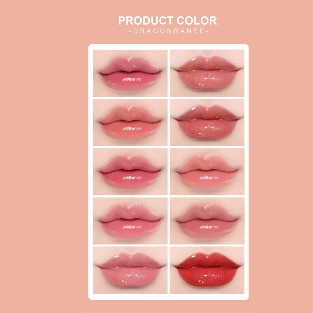 Dragon Ranee Liquid Lipstick 10pcs Cartoon Set mini Lip Glaze Moisturizing Non stick cup Lip Tint Mirror Water Light Lip Gloss