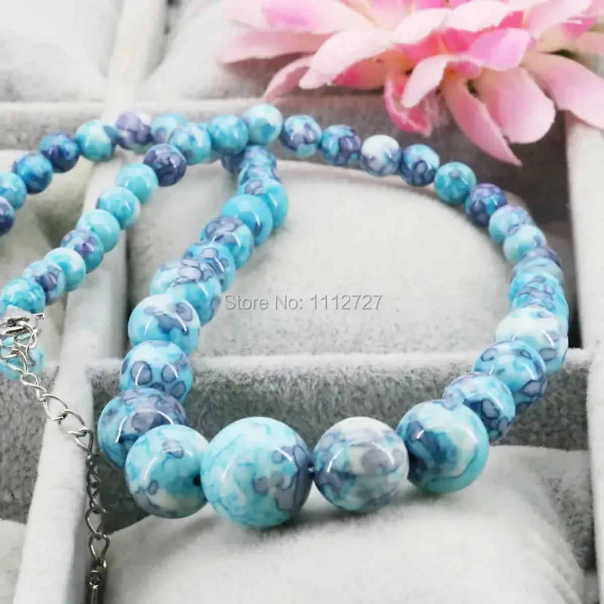 

6-14mm Round Blue Purple Tower Chain Riverstones Rain Flower Rainbow Necklace Fashion Jewelry Making Gifts for Girl Women 18inch