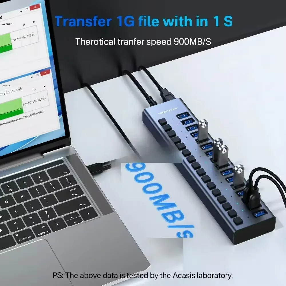 Imagem -03 - Acasis Usb Hub 10gbps de Alumínio 10 13 16 Portas Usb Divisor Usb 3.1 Dados Hub Divisor Interruptores Liga Desliga Individuais para Computador Portátil