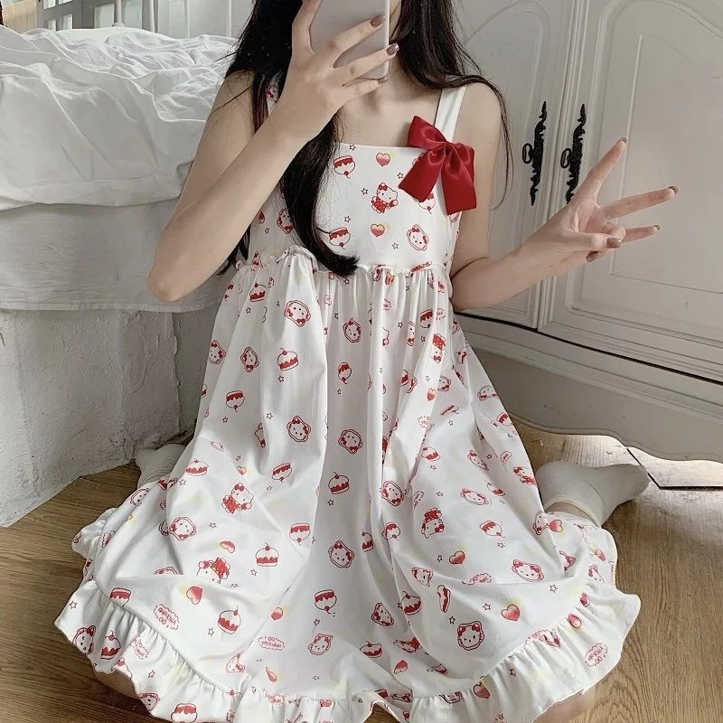 Sanrio Cinnamoroll Melody Sweet Pink Nightdress For Women Kawaii Japan Style Girls Soft Nightgowns Homewear Student Y2k Pajamas