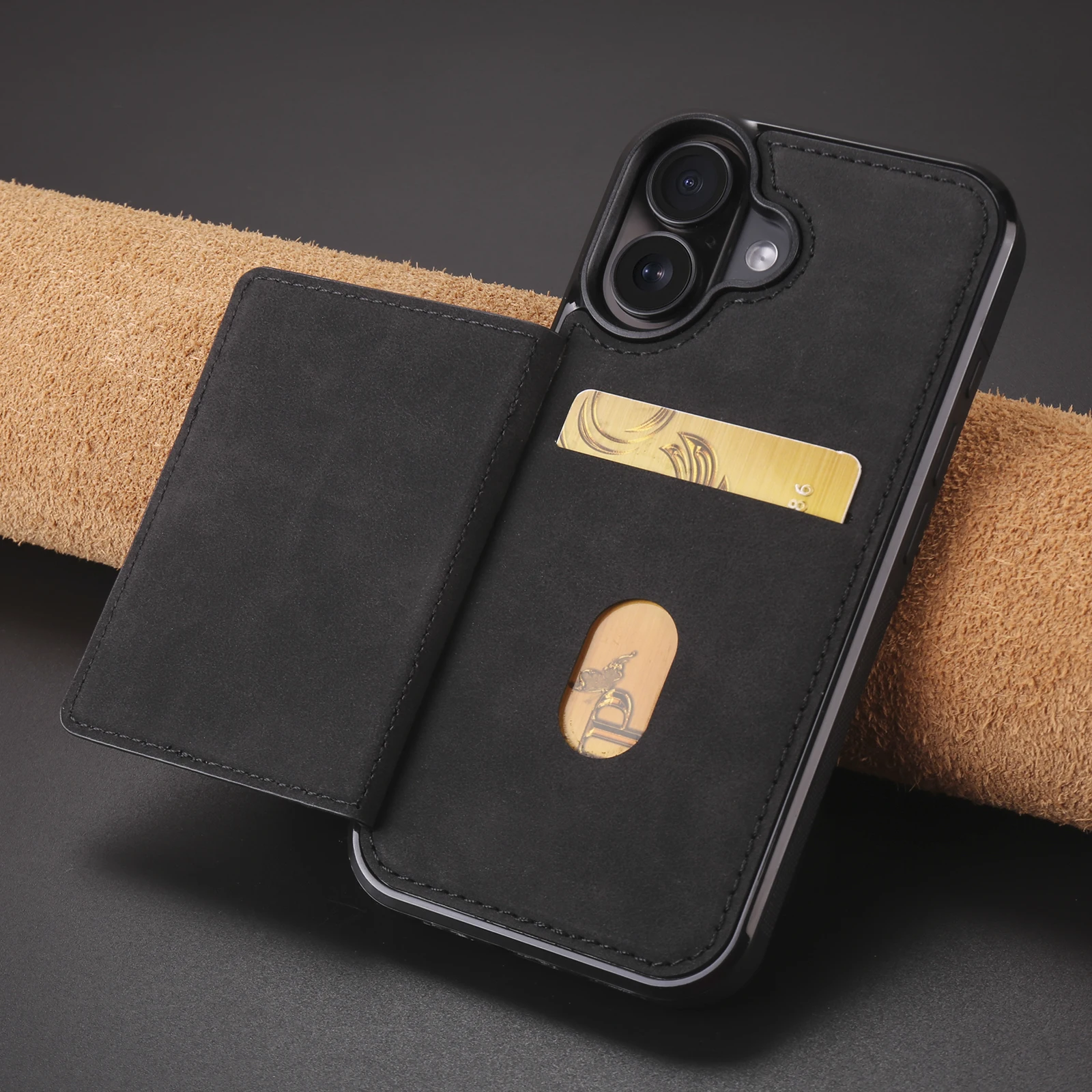 Business Flip Lederhülle für iPhone 18 17 Air 16E 17E 16 15 14 13 12 11 Pro Max Plus Mini mit integrierter Kartenfunktion und Geldbörse – Detail 12