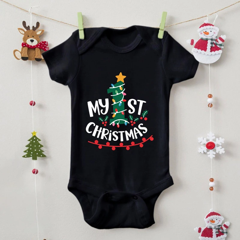 My 1st Christmas Green Number Printed Newborn Bodysuit Infant Boy Girl Cotton Soft Romper Outfits Baby Xmas Party Gifts Jumpsuit