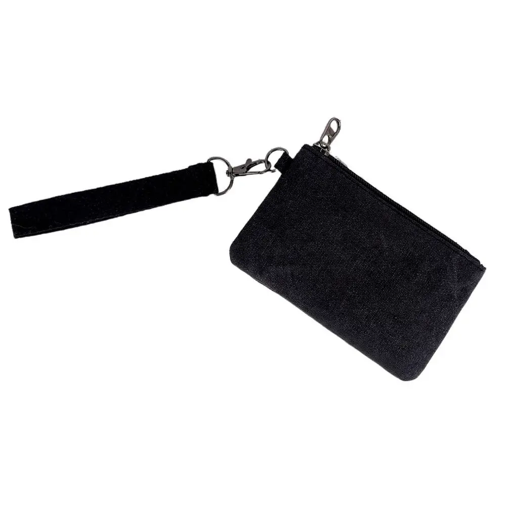 

Simple Korean Style Canvas Coin Purse Wrist Bag with Lanyard Small Item Bag Solid Color Coin Purse Card Storage Bag Men