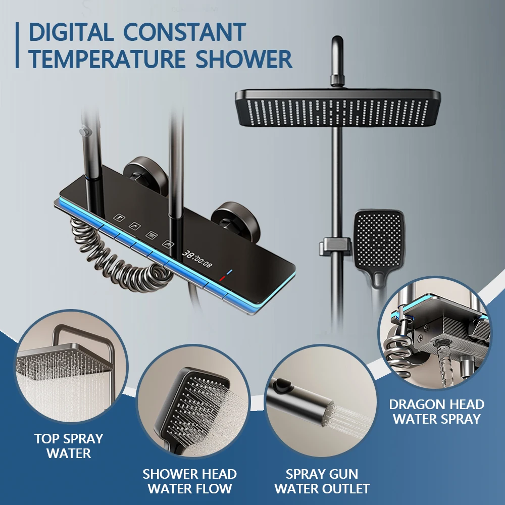

Luxury Digital Display Shower Set with Piano Key Large-Screen Shower Head Multifunctional Four-Level Bathroom Shower System