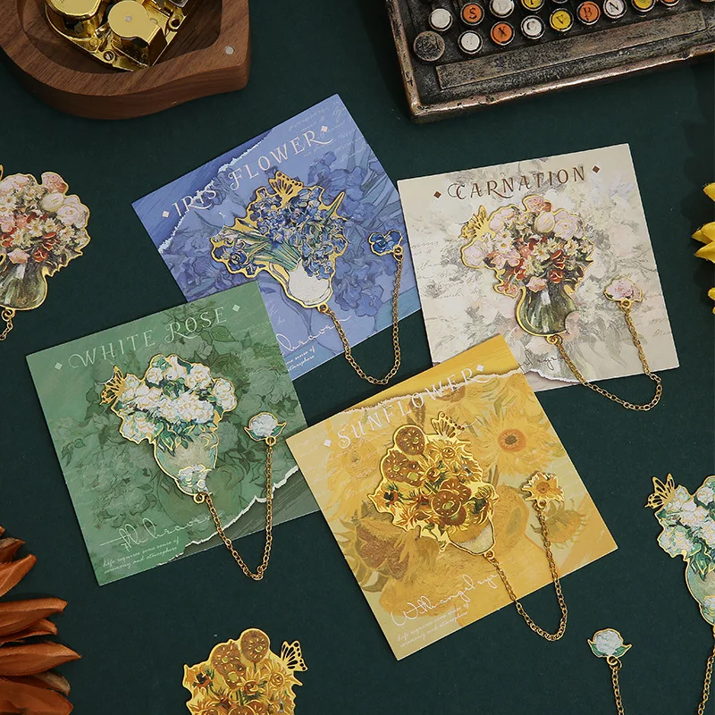 

Floral Metal Bookmarks Set of 4 Romantic Flower Design for Students Reading Gifts book marks korean stationery