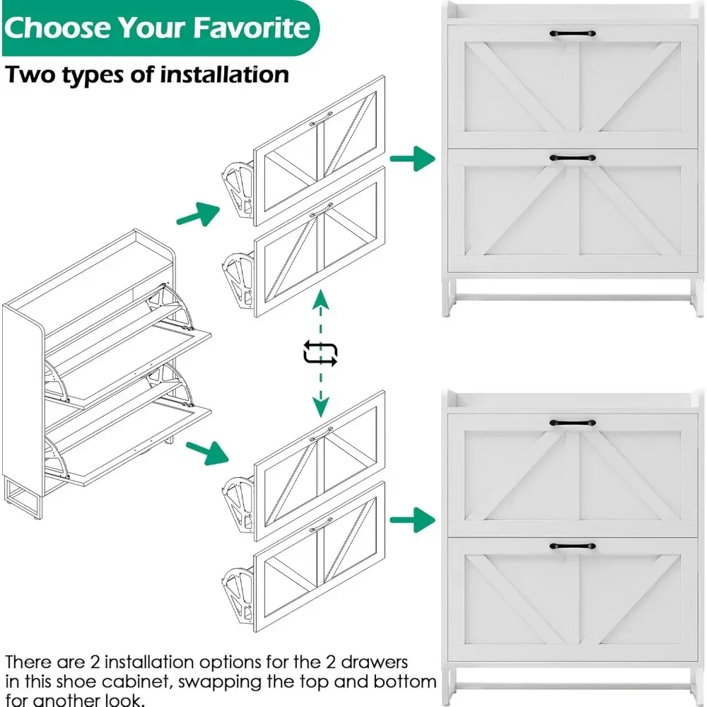 Shoe Storage Cabinet with 2 Flip Drawers, Entryway Slim Shoe Rack Cabinet, Freestanding Hidden Shoe Organizer Cabinet