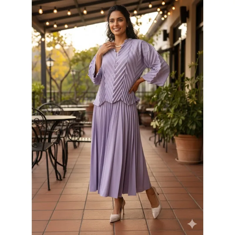 

Miyake плиссированная юбка, костюм Plisse, модный свободный топ для пожилых людей, универсальная темпераментная распашная юбка, осень 2024, новый роскошный костюм