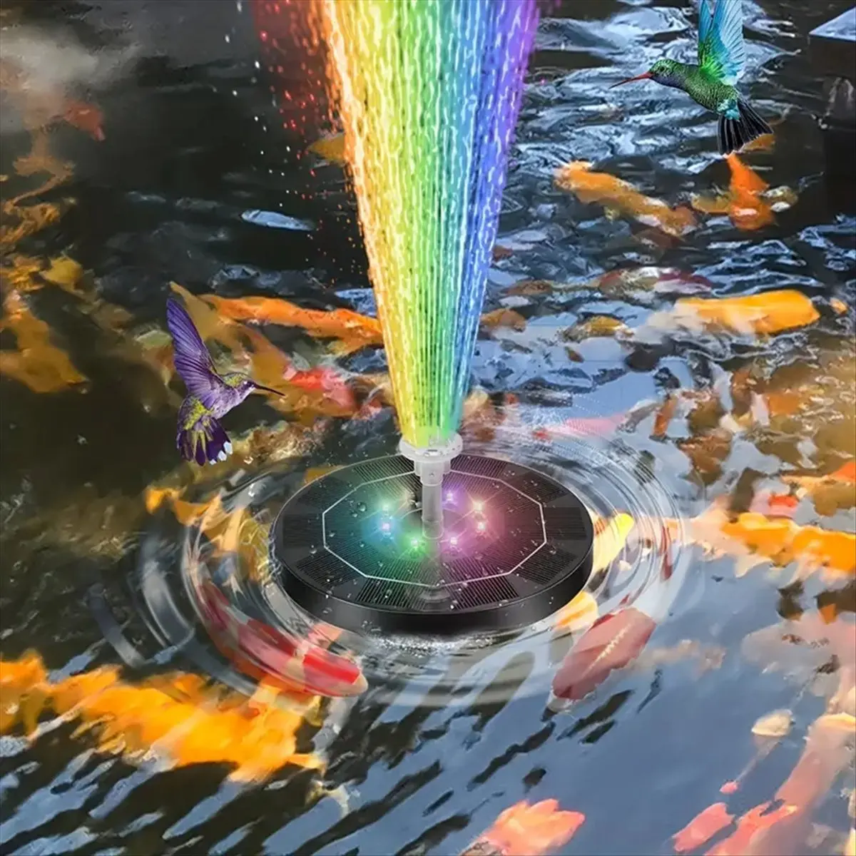 ABZT LED Solar Fountain Pump with 6 Nozzles for Bird Bath Pond Outdoor Aquarium Garden Decoration Pond Patio Water Cycling