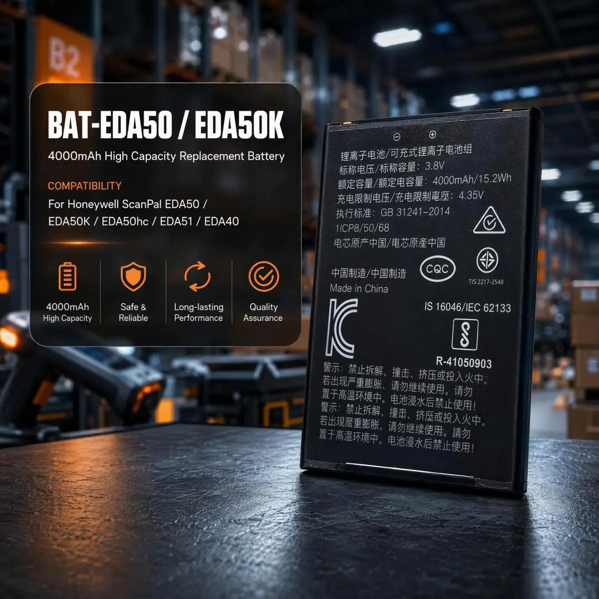 BAT-EDA50 BAT-EDA50K 4000mAh Replacement Battery for Honeywell ScanPal EDA50 EDA50K EDA50hc EDA51 EDA40 Barcode Scanner