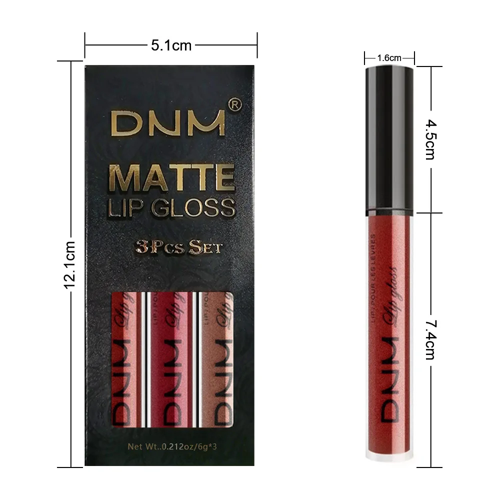 3 Stuks/1Set Matte Mist Fluwelen Anti-Aanbaklaag Cup Lip Glazuur Set Langdurige Waterdichte Lipgloss Vloeibare Lippenstift Kleur Lip Glazuur Make-Up