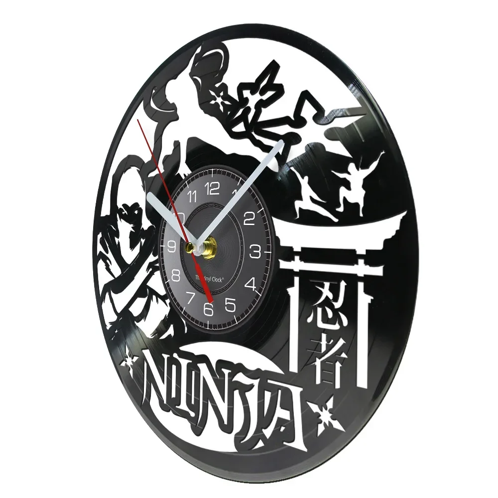 Japan Warrior Ninja Inspired Vinyl Record Wall Clock for Living Room Japnese Samurai Shinobi Home Decoration Wall Clock