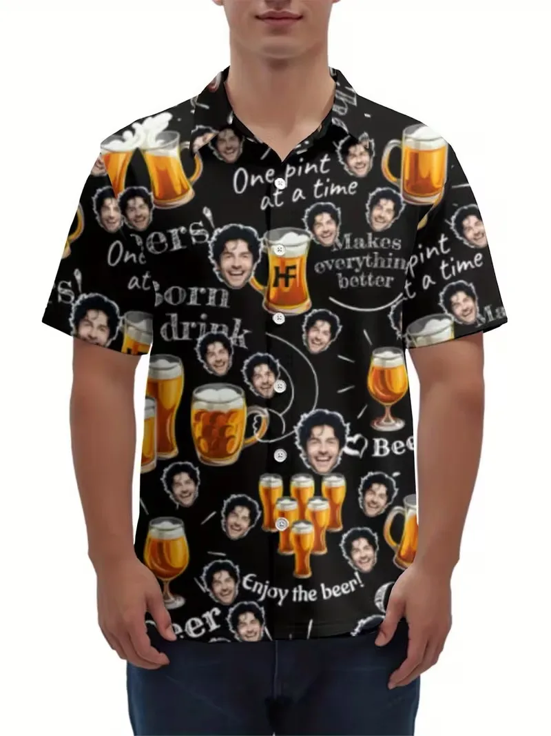 

Популярная 3D-печатная персонализированная рубашка с индивидуальным изображением лица, гавайская рубашка для мужчин и женщин, летняя рубашка с коротким рукавом, пляжная рубашка, топ для серфинга