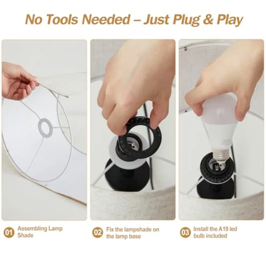 โคมไฟตั้งโต๊ะระบบสัมผัสสำหรับห้องนั่งเล่นและห้องนอน ขนาด 21 นิ้ว ชุด 2 ชิ้น พร้อมพอร์ต USB C+A โคมไฟข้างเตียงแบบสัมผัสสำหรับโต๊ะข้างเตียง ปรับได้ 3 ระดับ