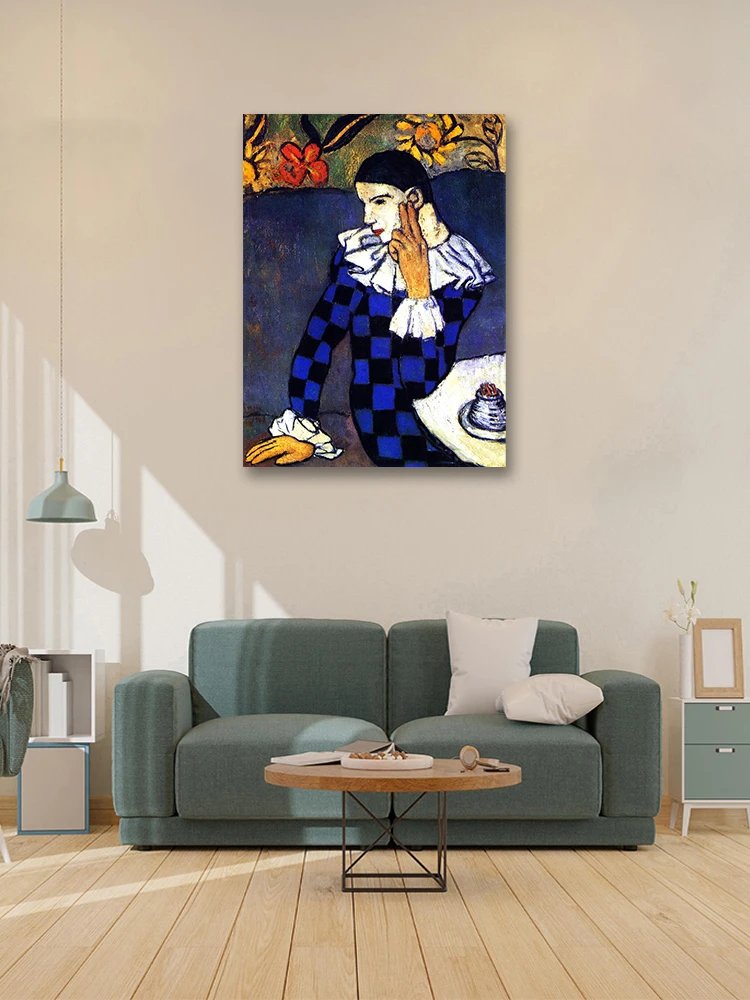 Pablo Picasso《Leaning Harlequin》Oil Painting Reproduction Artwork Canvas Print Picture Modern Wall Art Home Decora