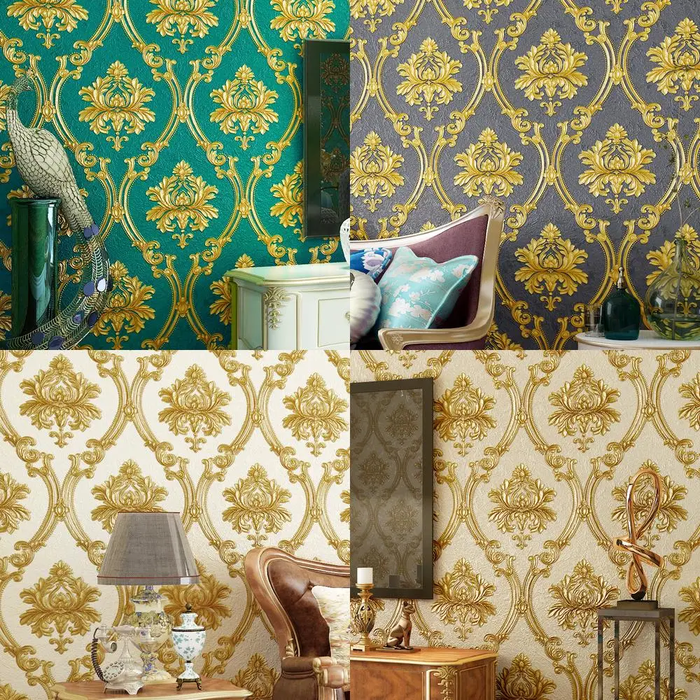 

European style floral 3D embossed wallpaper luxury living room bedroom Damask non self adhesive TV background wall wallpaper