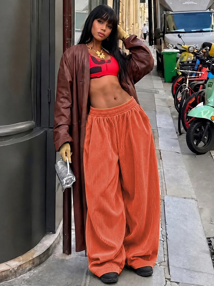 Weird Puss Lässige, bequeme lange Hose für Damen, Herbsttrend, elastische, hochtaillierte, einfarbige, schlichte, Oversize-Style, klassische Streetwear – Detail 20