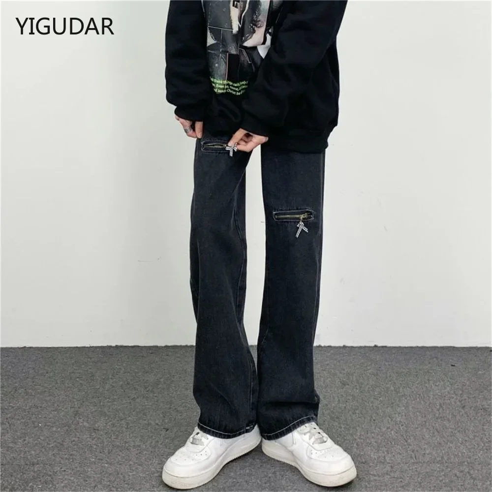 

Biker Jeans Men Dark Black Stretch Slim Fit Ripped Distressed Streetwear Denim Pants Casual Retro Man Trousers Hiphop Jean Homme