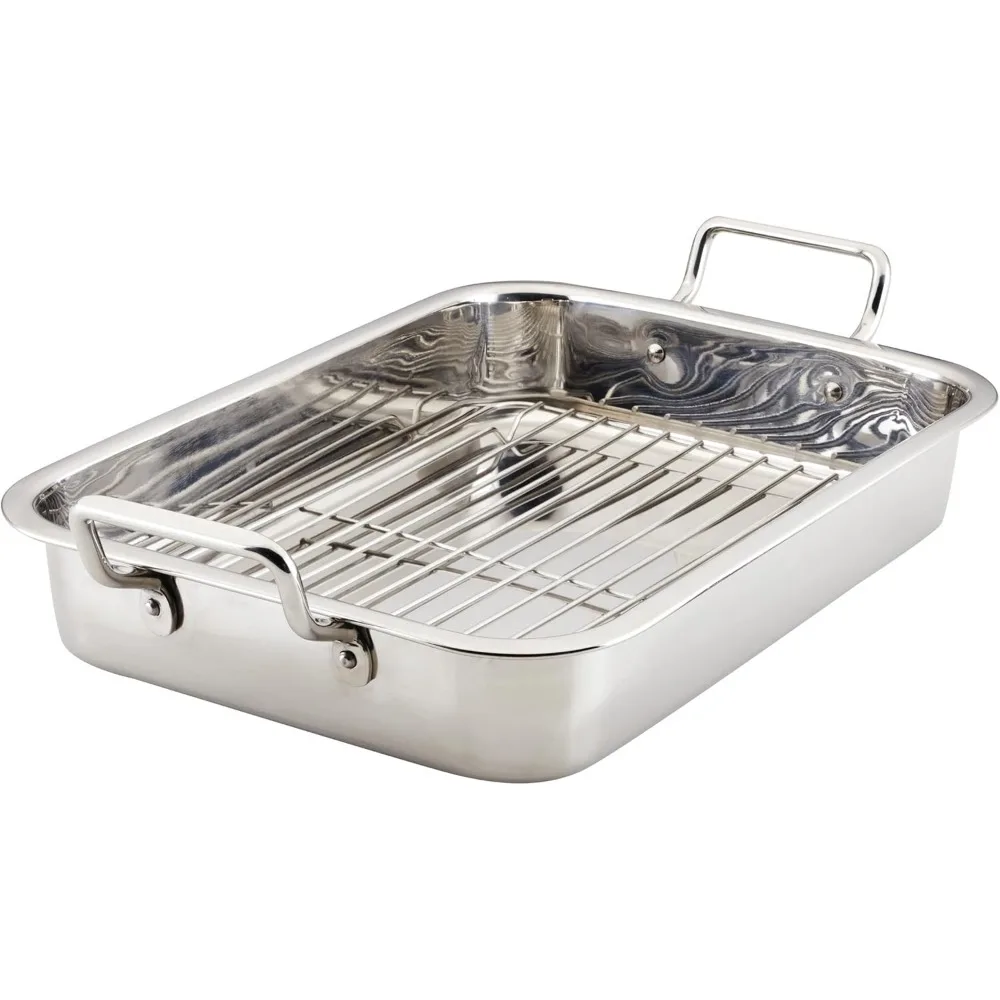 

Stainless Steel Roasting Pan with Rack, 17x12.25 Inch, Oven Safe for Even Cooking and Easy Cleanup