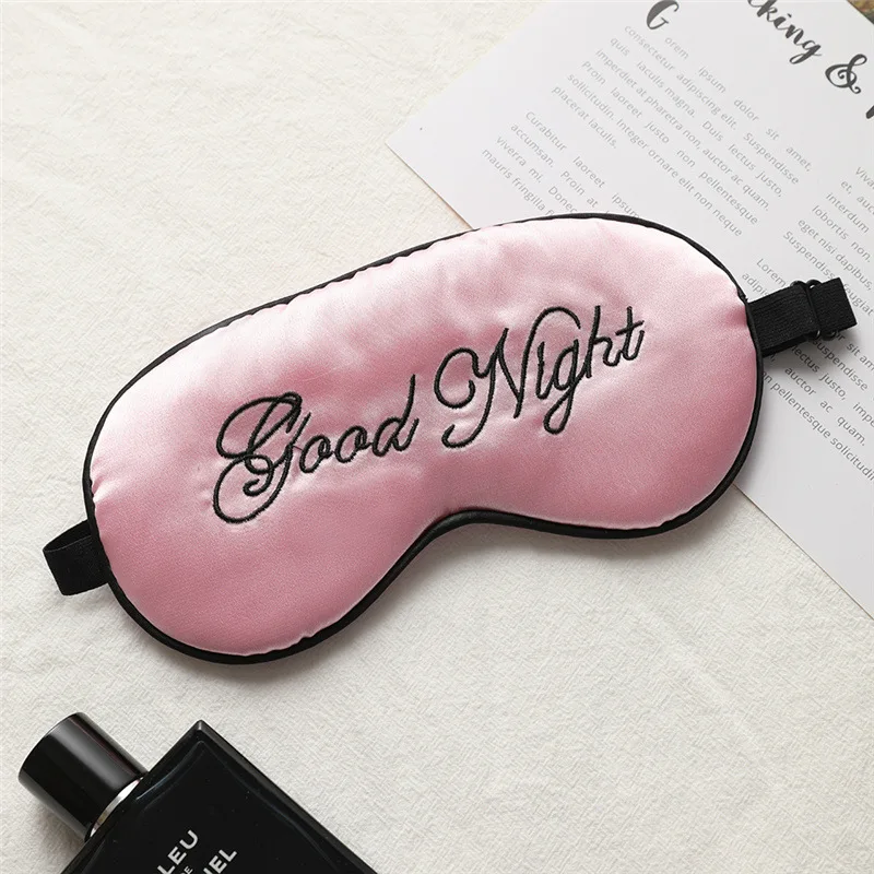 Embroidered Silk Sleep Mask Adjusting Button Travel Ventilation Sleeping Mask Good Night Pattern Eye Patches For Sleeping Aid