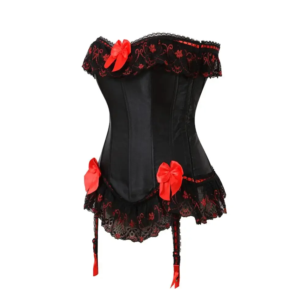 Gothic Corset Bustier Top Plus Size Vintage Lace Satin Women Corselet Burlesque Overbust Sexy Lingerie Mujer Victorian Costumes