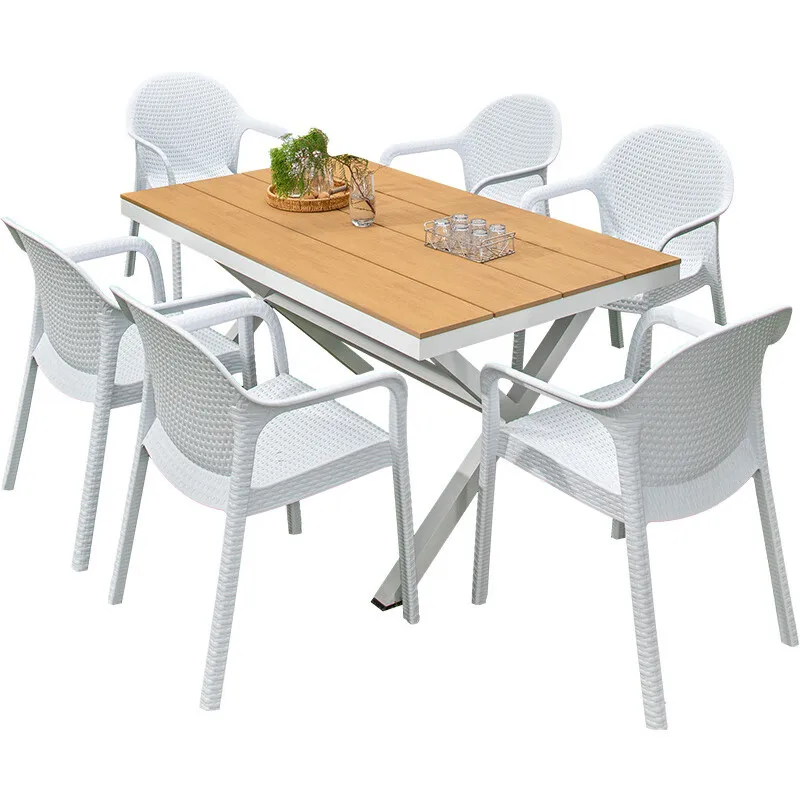 

Outdoor table and chair combination courtyard garden villa casual modern minimalist white