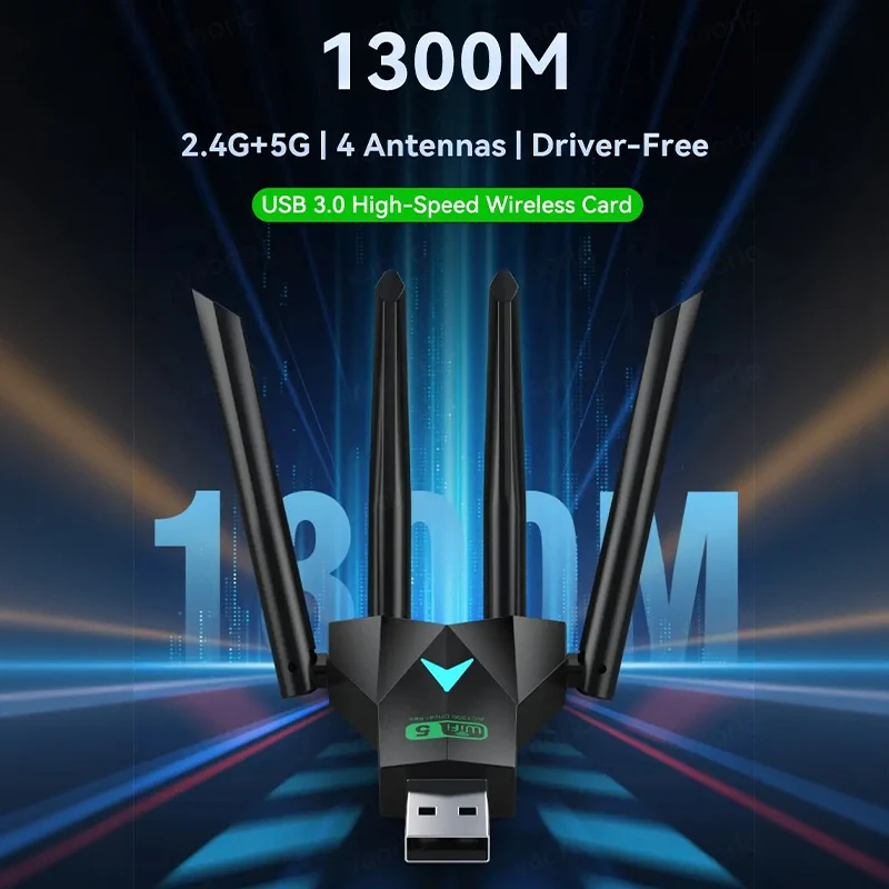 

Dual Band 1300Mbps WiFi USB Adapter 2.4G/5Ghz Wi-Fi Dongle USB3.0 802.11AC 4-Antenna Wireless Receiver For PC/Laptop Driver Free