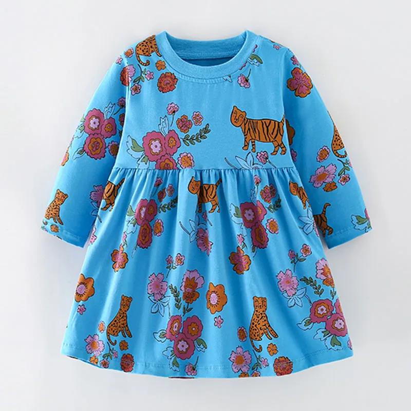 

Quality Combed Cotton Casual Children Clothing Brand Cartoon Kids One-piece Dresses for Girls Cute Long Sleeve Baby Girl Clothes