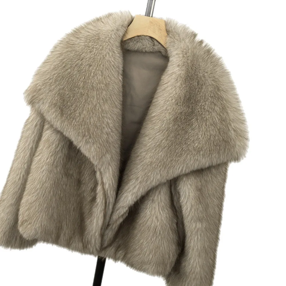 الحرارية الشتاء المرأة معطف الفرو الاصطناعي التدرج رفض طوق فو الفراء سترة للإناث أنيقة سيدة الفراء أسفل سترة #5