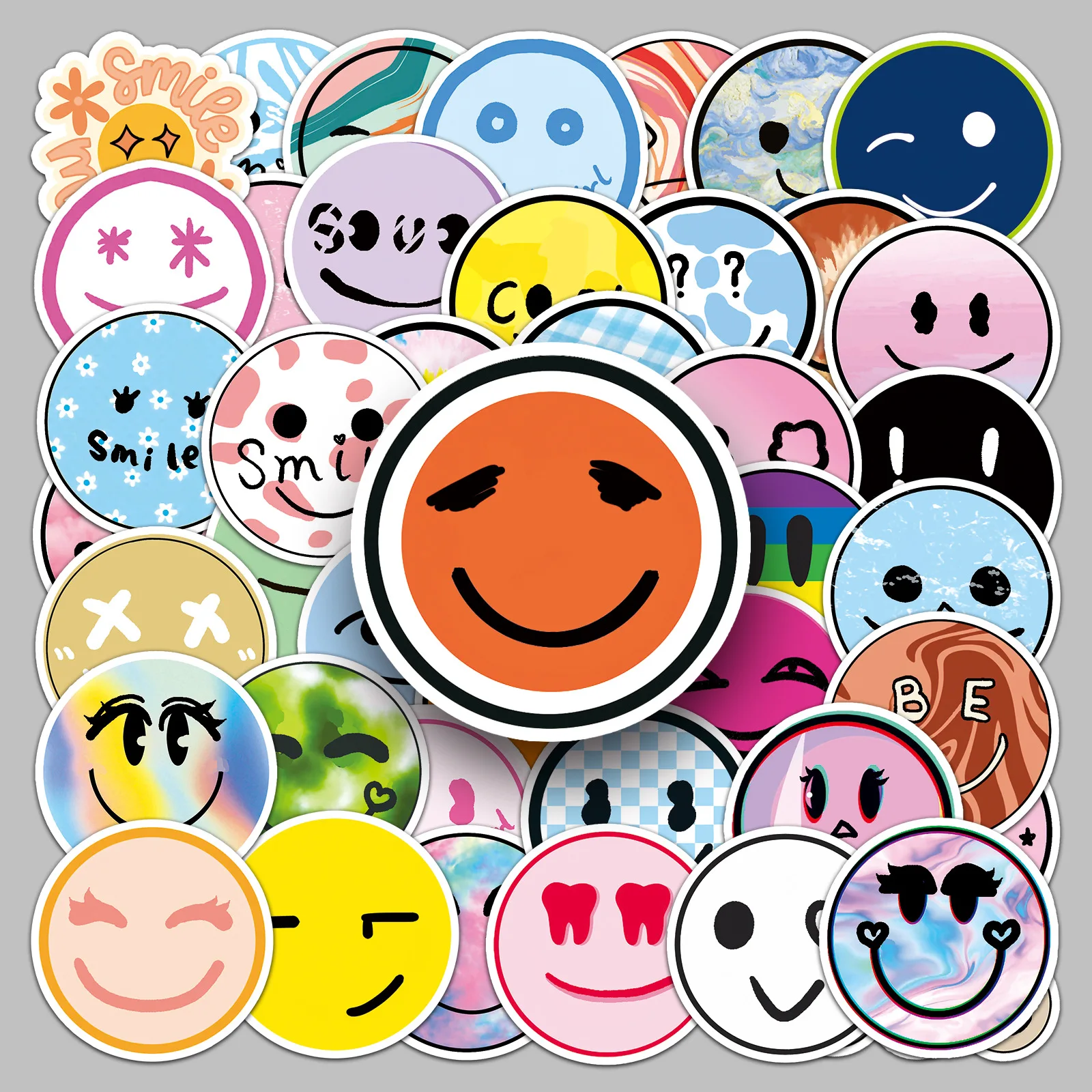 50pcs Smiley Cartoon Luggage Graffiti Scooter Computer Tablet Water Cup Decoration Waterproof Sticker