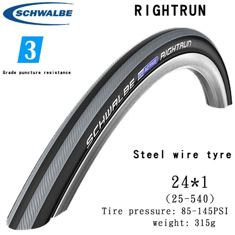 Schwalbe RIGHTRUN 24 inch Tire 25-540 24X1 Steel Wire Anti Puncture Tyre