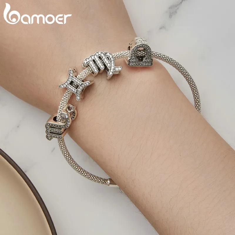 Bamoer 925 Sterling Silver Twelve Constellations Series Beads Taurus Lucky Charms for Women Bracelet & Bangle DIY Fine Jewelry