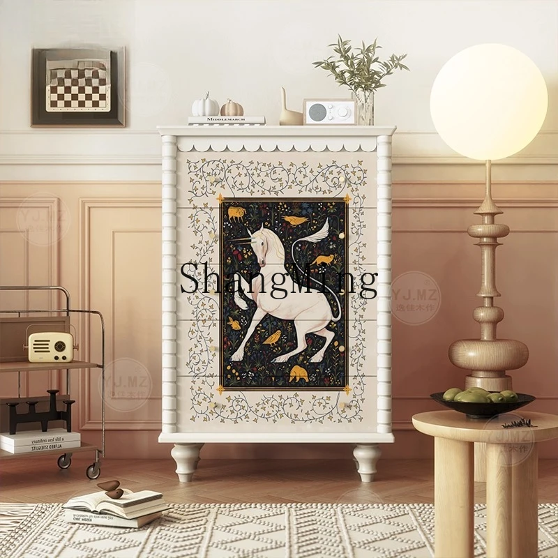 

CL retro solid wood chest of drawers cabinet painted art entrance cabinet living room dining side bedroom storage cabinet