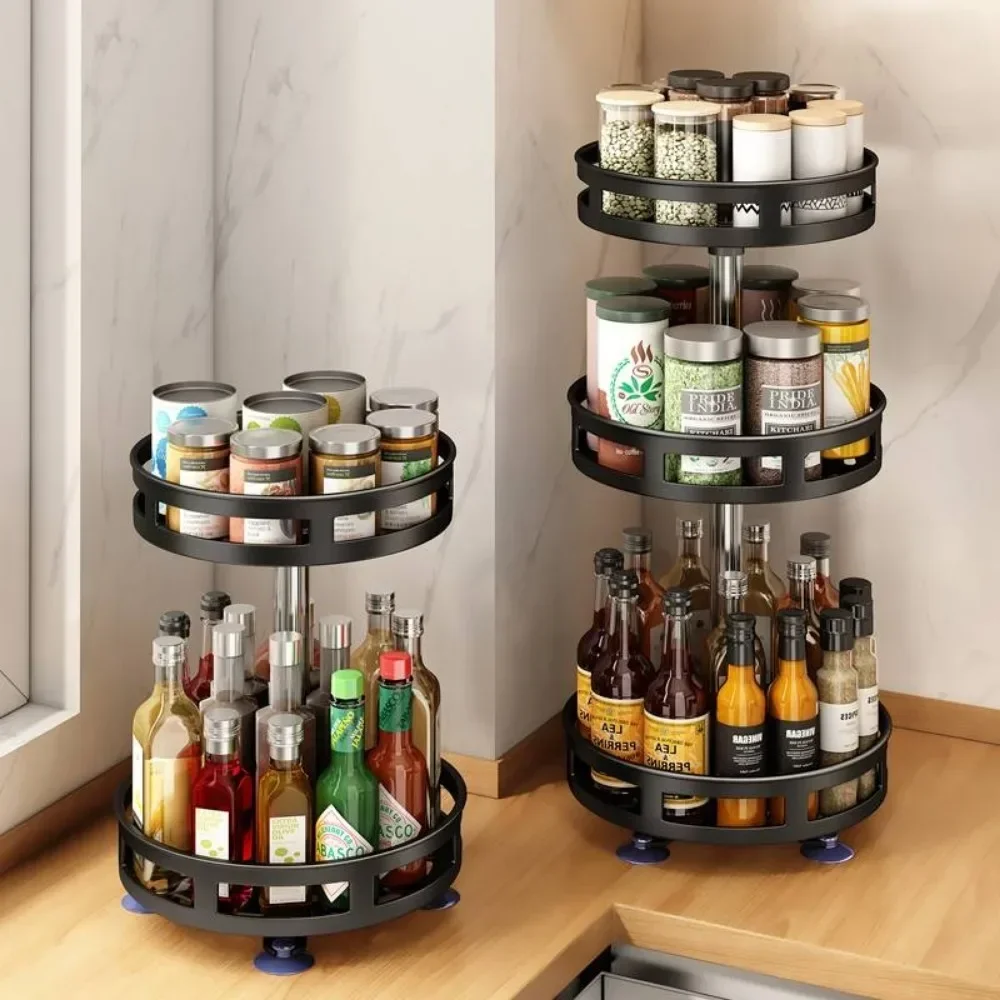 360°Rotation Spice Storage Rack Save Space High-capacity Kitchen Seasoning Holder Modern Simplicity Rotatable Kitchen Organizer