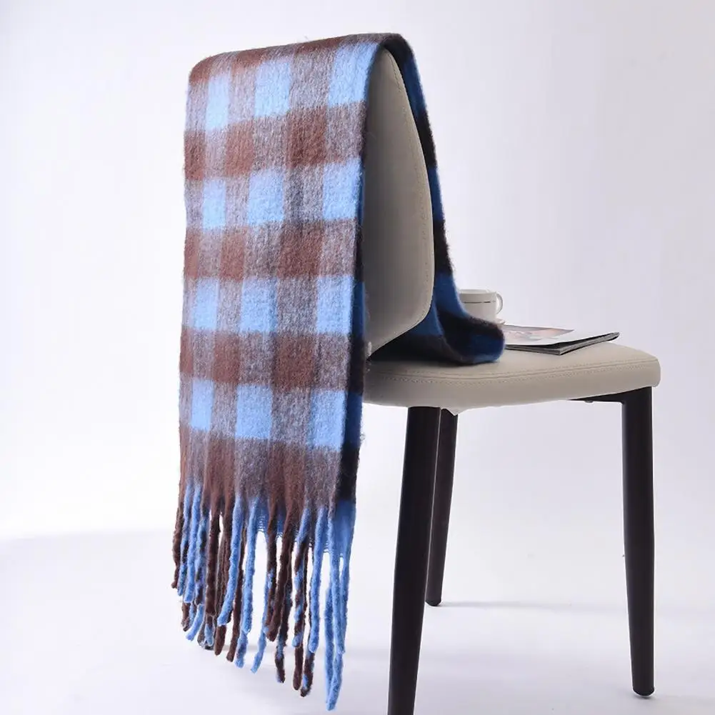 

Comfortable Cashmere-like Scarf Plaid Print Tassel Decoration Knitted Scarf Imitation Cashmere Warm Shawl Winter For Women