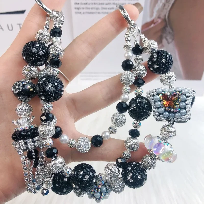 Fancy Beads Heavy Industry Woman Mobile Phone Chain Fashion Boutique Drill Mobile Phone Charming Chain Fancy Beads Bag Charm
