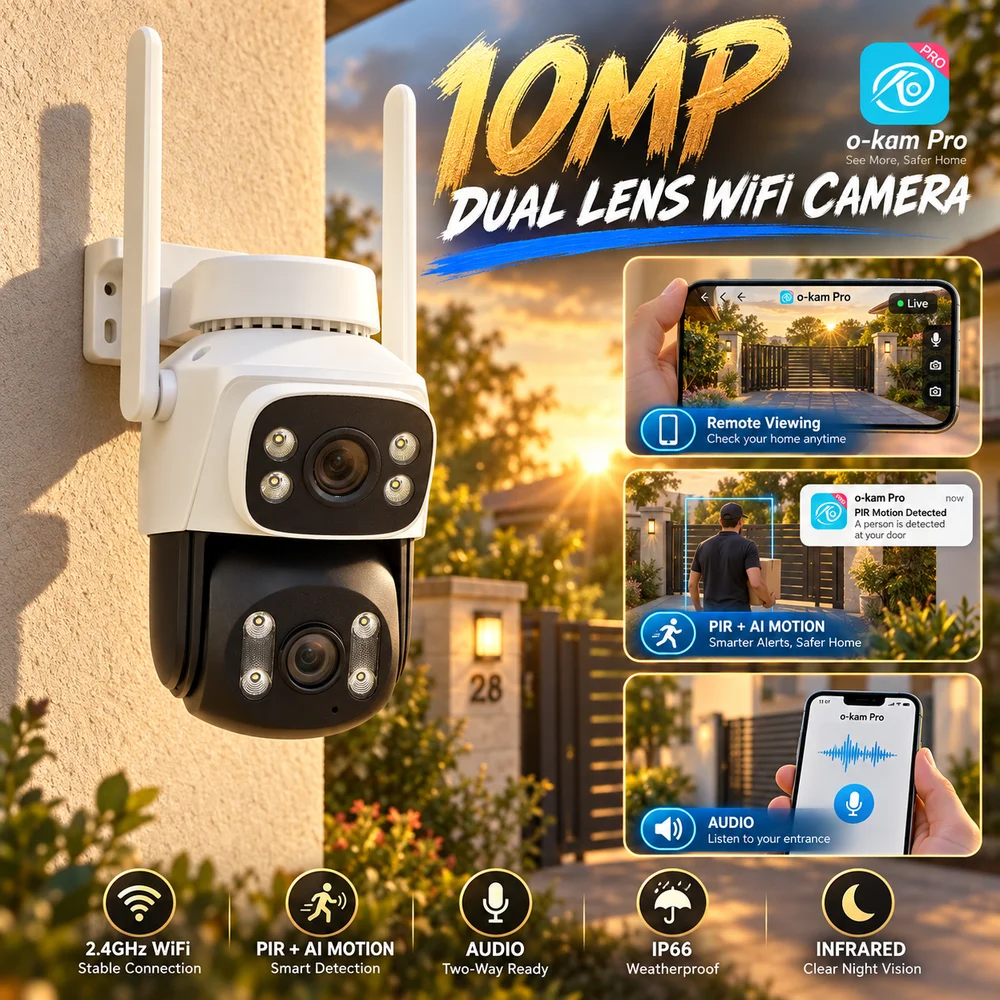 Dual Lens Dual Screen PTZ Security Camera 4K 8MP Outdoor WiFi IP Cam AI Auto Tracking Night Vision Audio Surveillance O-Kam Pro