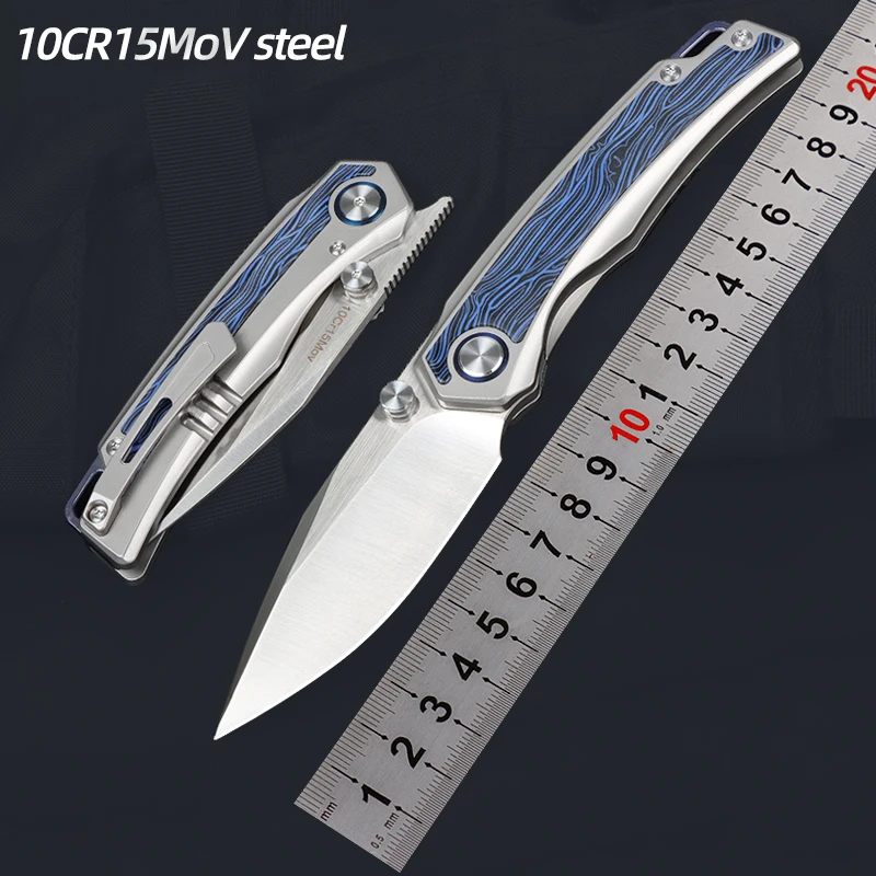 10CR15Mov steel folding knife Titanium handle Outdoor Camping survival Fishing hunting knife EDC tool Gift