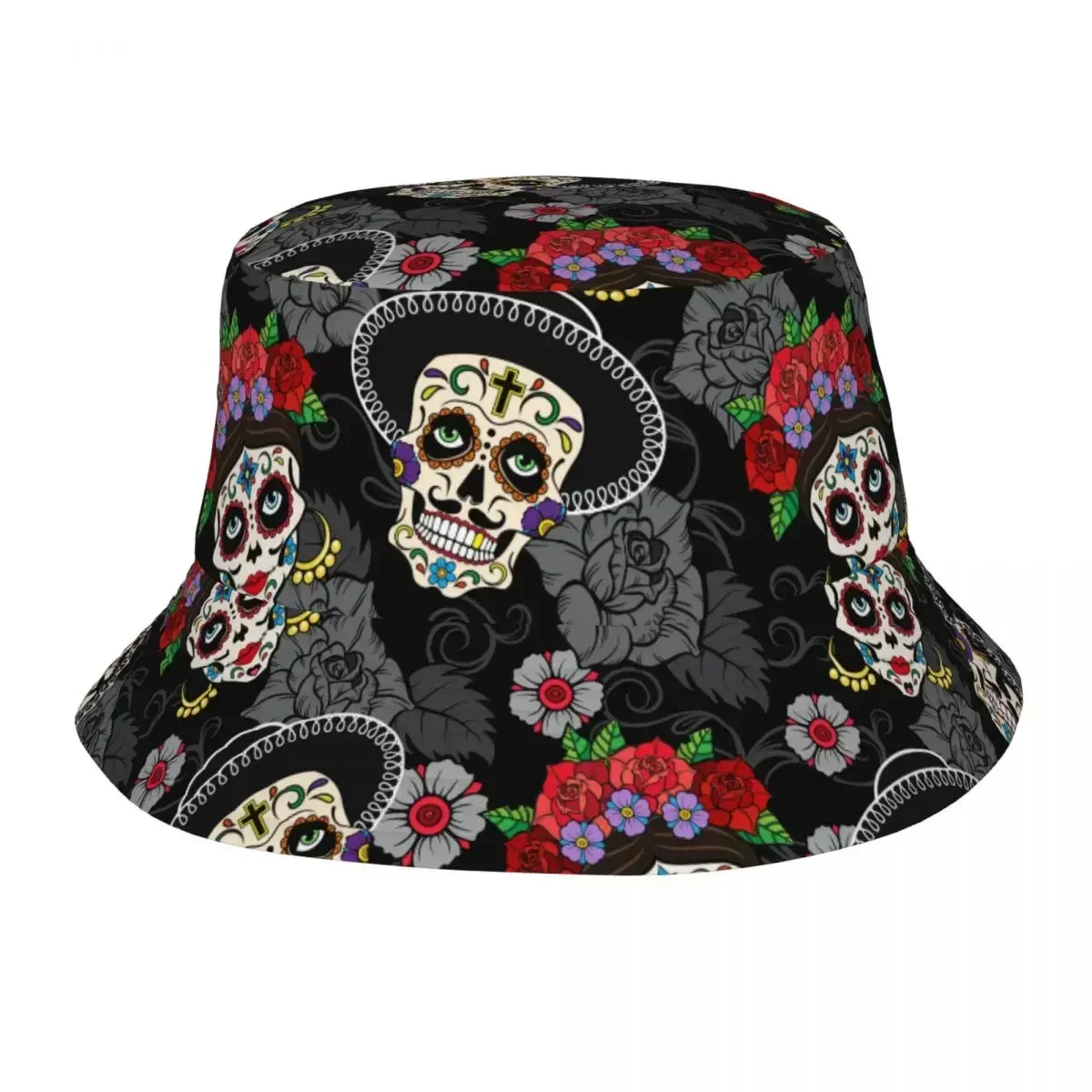 Gorra de pescador con calaveras de azúcar del Día de los muertos, Gorras de Hip Hop, sombrero de cubo Unisex de verano para exteriores, playa, Camping, senderismo, Gorras de pesca